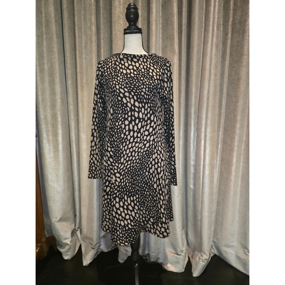 Hand Jive Dresses & Skirts - Hand Jive Wear Art‎ Womens Black Tan Abstract Pebble Long Sleeve Shift Dress S